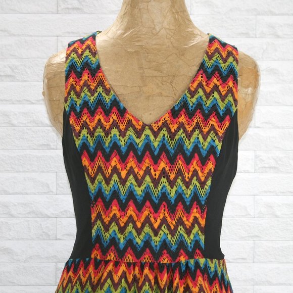 KENSIE Dress Knit Fall Chevron Stripe Multi Color Sleeveless Woven Orange M - Picture 2 of 13